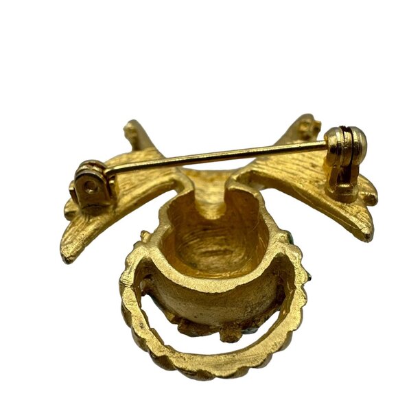 Vintage Gold Tone Angel Brooch With Red Rhinestones Accents Floral Details - Picture 9 of 9